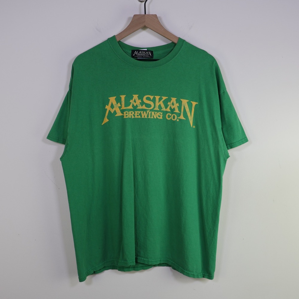 Vintage Alaskan Brewing Co Beer Powered Beer Graphic T-Shirt XL Green Cotton Tee